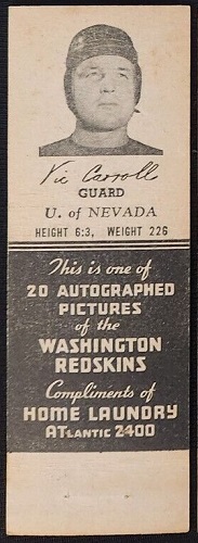 Vic Carroll 1942 Redskins Matchbooks football card
