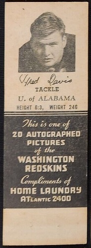 Fred Davis 1942 Redskins Matchbooks football card