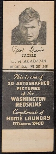 Fred Davis 1942 Redskins Matchbooks football card