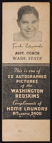 Turk Edwards 1942 Redskins Matchbooks football card