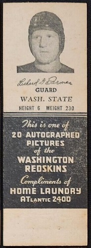 Dick Farman 1942 Redskins Matchbooks football card