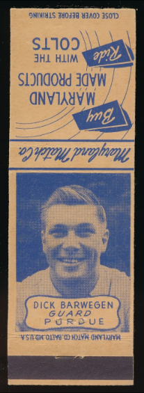 Dick Barwegen 1948 Colts Matchbooks football card