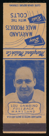 Lu Gambino 1948 Colts Matchbooks football card