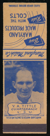 Y.A. Tittle 1948 Colts Matchbooks football card