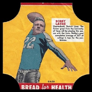 Bobby Layne 1950 Bread for Health Labels football card