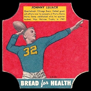 John Lujack 1950 Bread for Health Labels football card