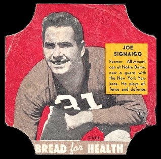 Joe Signaigo 1950 Bread for Health Labels football card