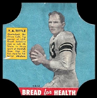 Y.A. Tittle 1950 Bread for Health Labels football card