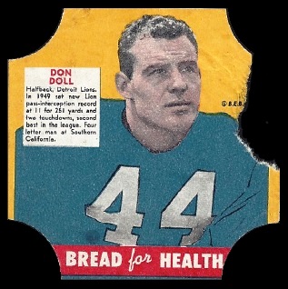 Don Doll 1950 Bread for Health Labels football card