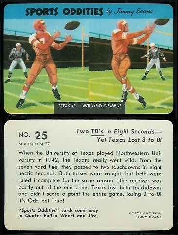 Texas - Northwestern 1954 Quaker Sports Oddities football card