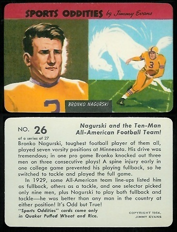 Bronko Nagurski 1954 Quaker Sports Oddities football card