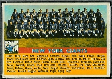 New York Giants Team 1956 Topps football card