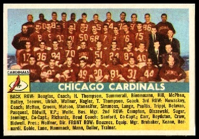 Chicago Cardinals Team 1956 Topps football card