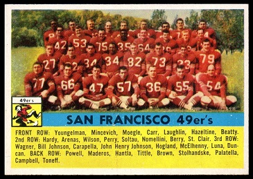 San Francisco 49ers Team 1956 Topps football card San Francisco 49ers Team 1956 Topps football card