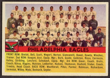 Philadelphia Eagles Team 1956 Topps football card Philadelphia Eagles Team 1956 Topps football card