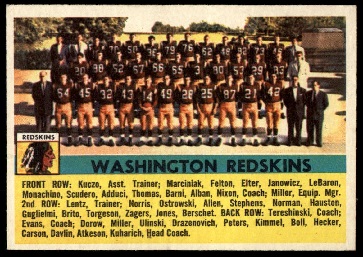 Washington Redskins Team 1956 Topps football card Washington Redskins Team 1956 Topps football card