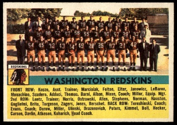 Washington Redskins Team 1956 Topps football card