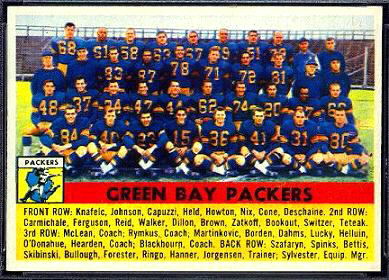 Green Bay Packers Team 1956 Topps football card Green Bay Packers Team 1956 Topps football card