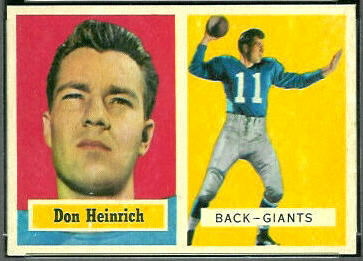 Don Heinrich 1957 Topps football card