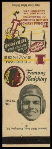 Steve Bagarus 1958-59 Redskins Matchbooks football card