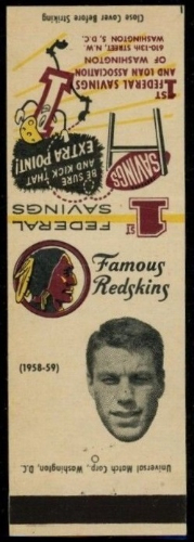 Mike Sommer 1958-59 Redskins Matchbooks football card