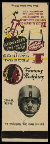 Cas Witucki 1958-59 Redskins Matchbooks football card