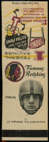 Chuck Drazenovich 1958-59 Redskins Matchbooks football card
