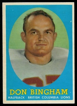 Don Bingham 1958 Topps CFL football card Don Bingham 1958 Topps CFL football card