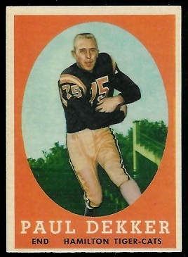 Paul Dekker 1958 Topps CFL football card