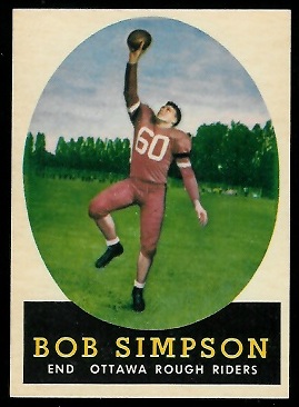 Bob Simpson 1958 Topps CFL football card