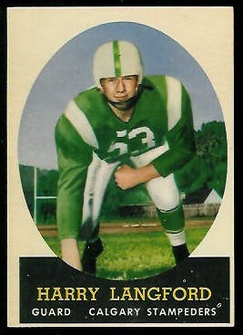 Harry Langford 1958 Topps CFL football card