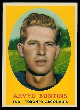 Arvyd Buntins 1958 Topps CFL football card