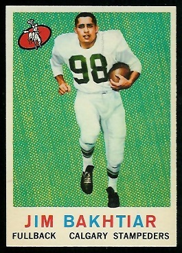 Jim Bakhtiar 1959 Topps CFL football card