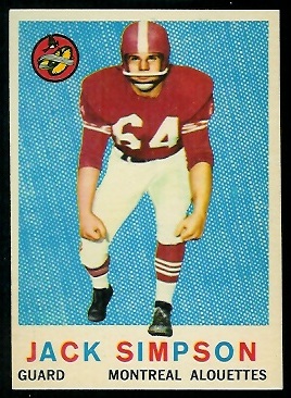 Jack Simpson 1959 Topps CFL football card