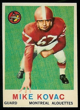 Mike Kovac 1959 Topps CFL football card