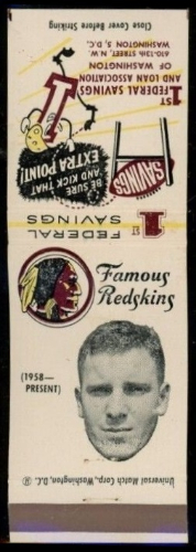 John Paluck 1960-61 Redskins Matchbooks football card