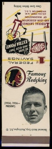 Jim Schrader 1960-61 Redskins Matchbooks football card