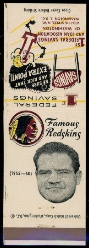Red Stephens 1960-61 Redskins Matchbooks football card