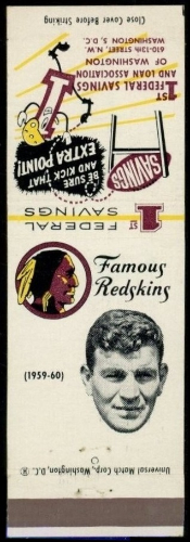 Bob Toneff 1960-61 Redskins Matchbooks football card
