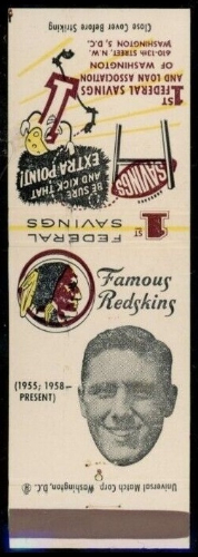 Ralph Guglielmi 1960-61 Redskins Matchbooks football card
