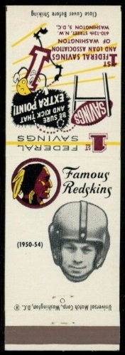 Charlie Justice 1960-61 Redskins Matchbooks football card