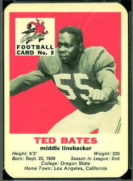 Ted Bates 1960 Mayrose Cardinals football card Ted Bates 1960 Mayrose Cardinals football card
