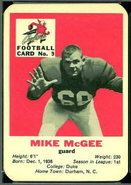 Mike McGee 1960 Mayrose Cardinals football card