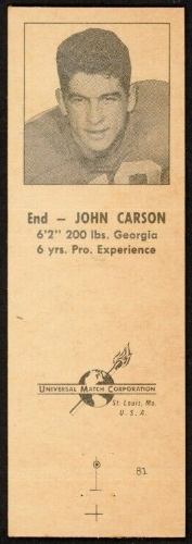 John Carson 1960 Oilers Matchbooks football card