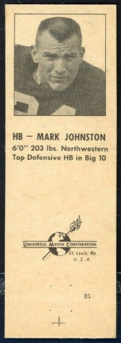Mark Johnston 1960 Oilers Matchbooks football card Mark Johnston 1960 Oilers Matchbooks football card