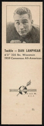Dan Lanphear 1960 Oilers Matchbooks football card