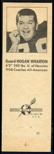 Hogan Wharton 1960 Oilers Matchbooks football card