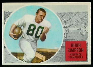 Hugh Simpson 1960 Topps CFL football card Hugh Simpson 1960 Topps CFL football card
