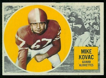 Mike Kovac 1960 Topps CFL football card