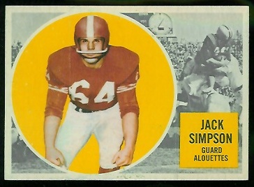 Jack Simpson 1960 Topps CFL football card